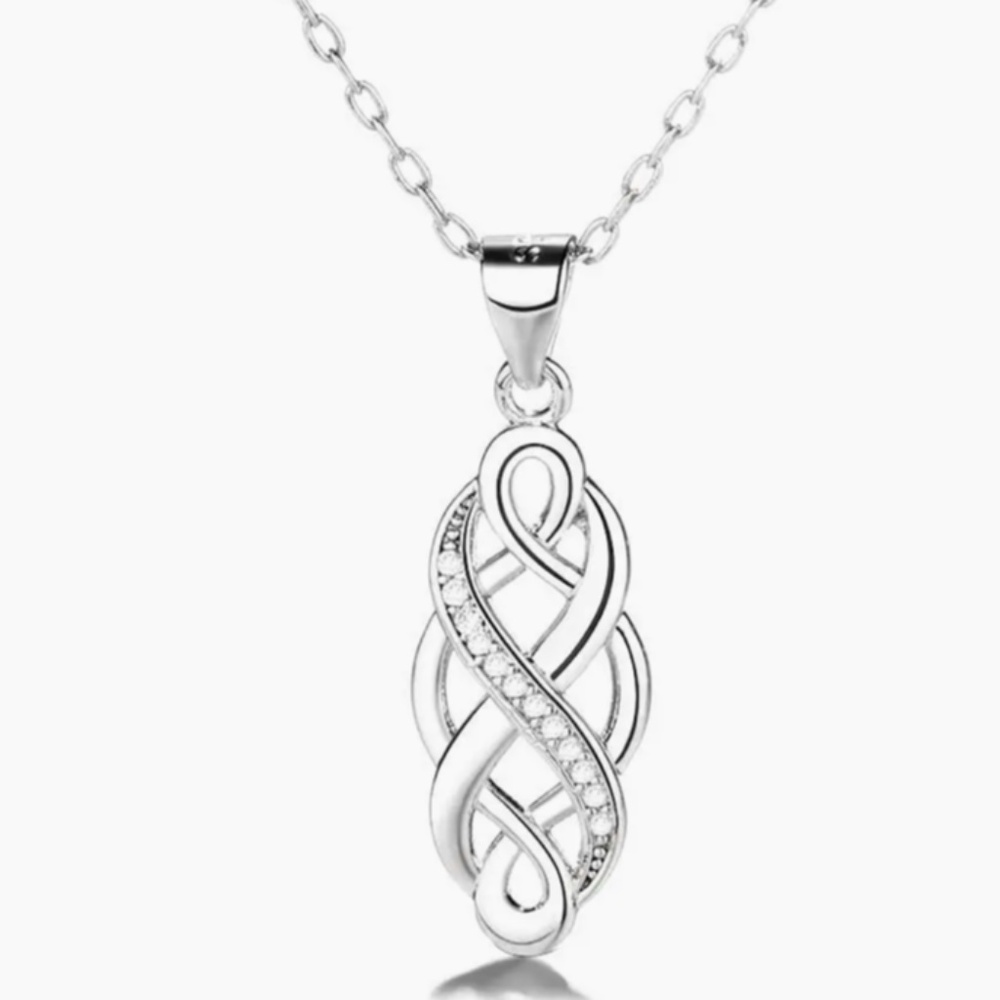 Amy and Annette 925 SS Plated Celtic Pendant Necklace w/Swarovski Crystals